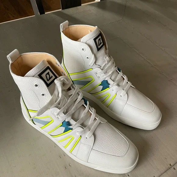 Christian louboutin vida top flat white neon sneaker trainer high top sz 43